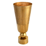 Criss Cross Textured Round Base Metal Medium Size Vase (Gold)