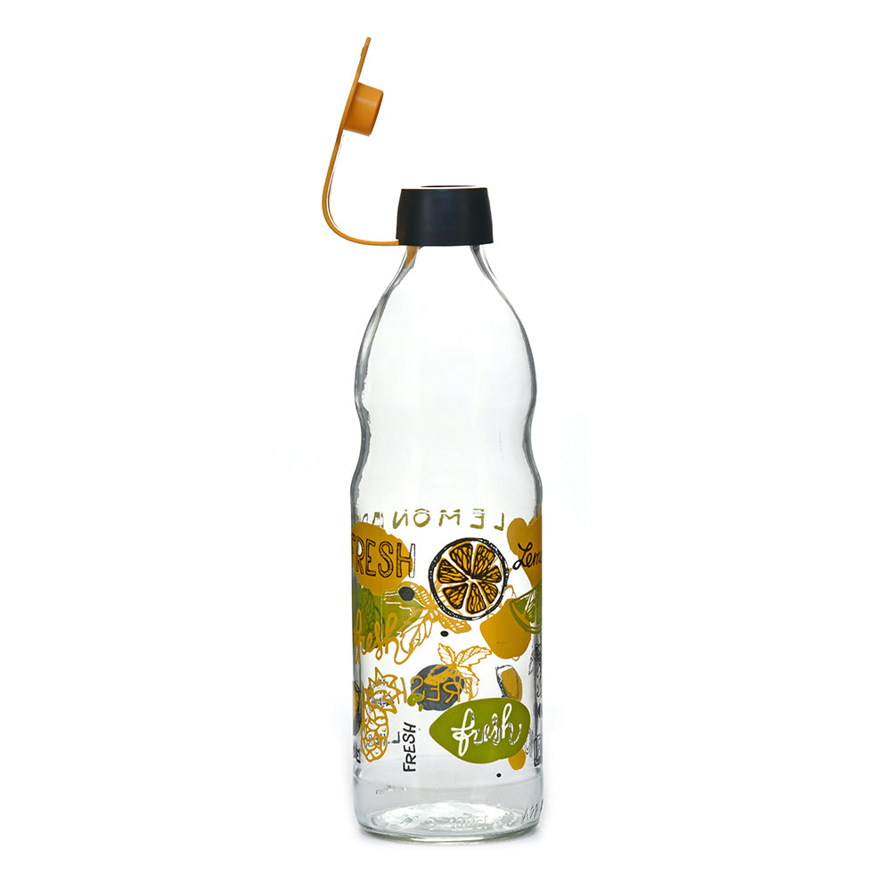 Transparent 1000 ml Glass Water Bottle (Yellow)