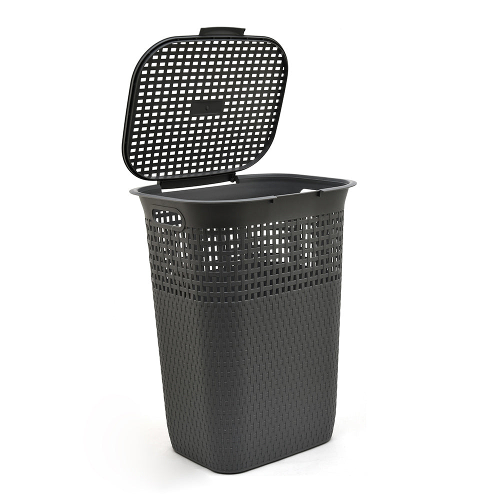 Rectangular 55 L Polypropylene Laundry Basket with Lid (Grey)