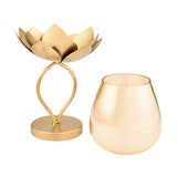 Decorative Lotus Metal & Glass Small Candle Holder (Gold)