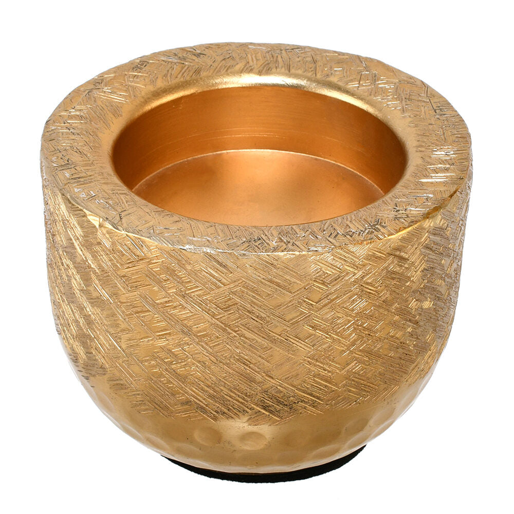 Decorative Criss Cross Textured Round Metal Votive (Gold)