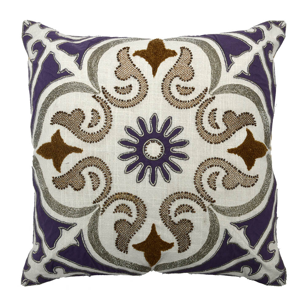 Embroidered Cotton Polyester 16' x 16' Cushion Cover (Lavender)