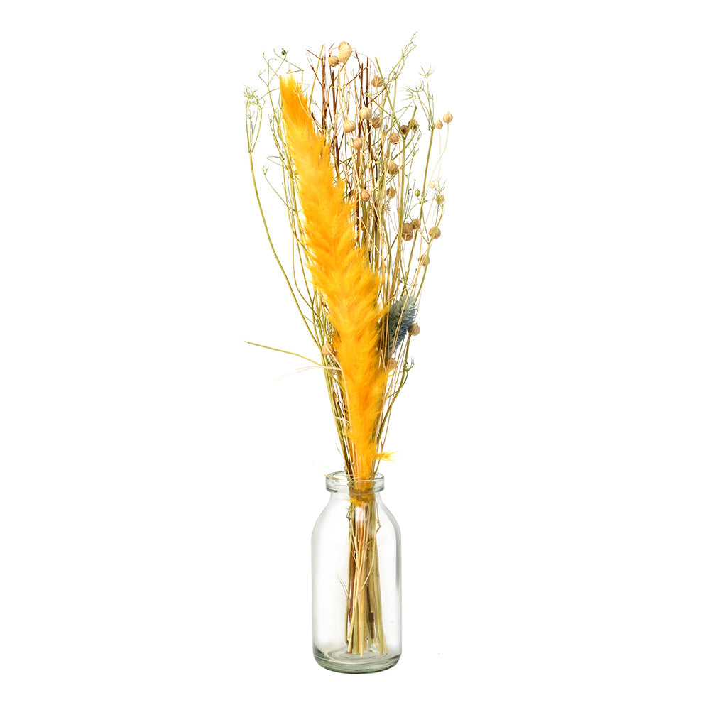 Arias by Lara Dutta Decorative Glass Vase with Dry Flowers (Transparent & Yellow)