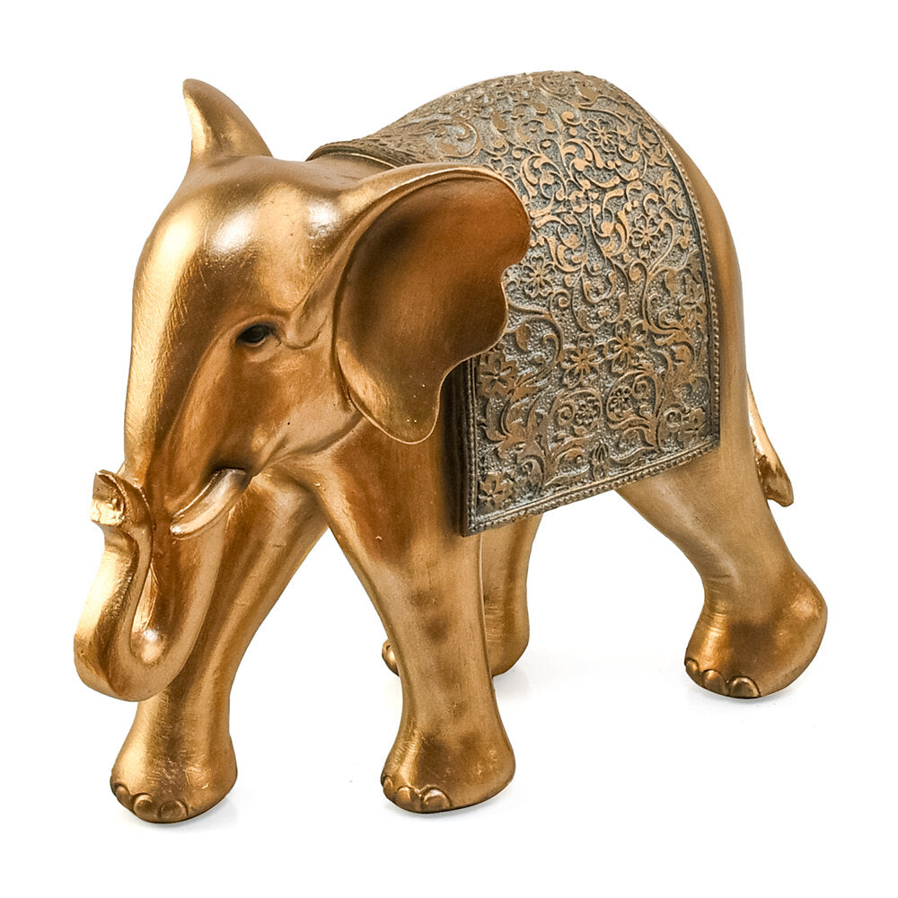 Curl Trunk Elephant Decorative Polyresin Showpiece (Grey & Gold)