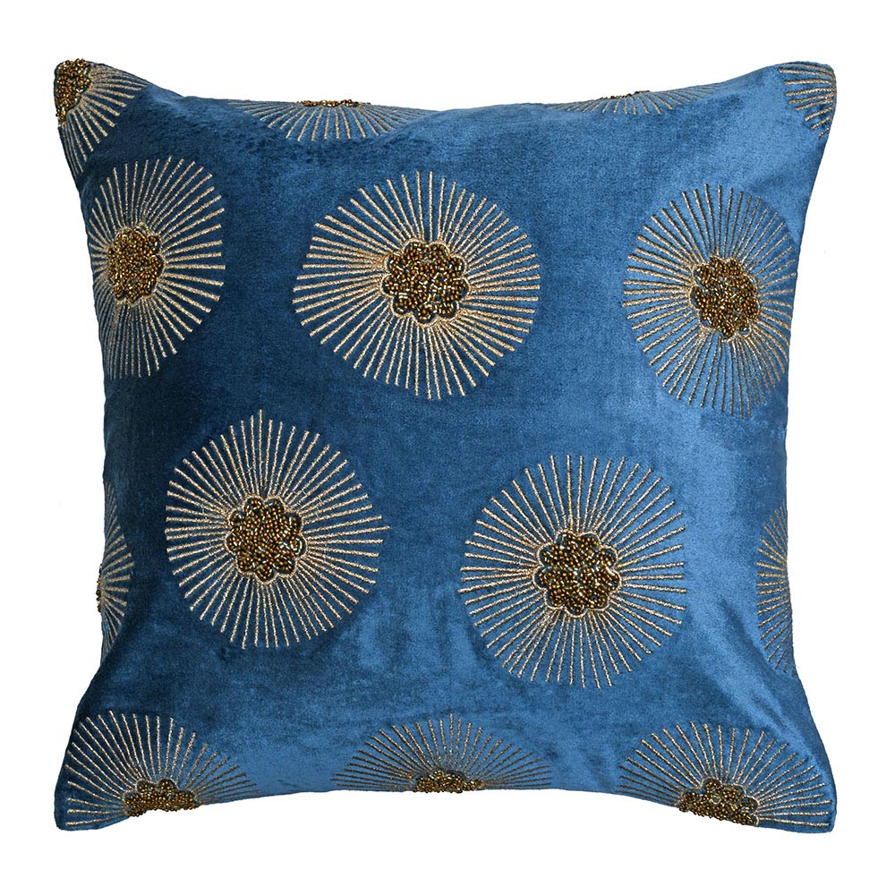 Floral Cotton Polyester 16" x 16" Cushion Covers Set of 2 (Blue)