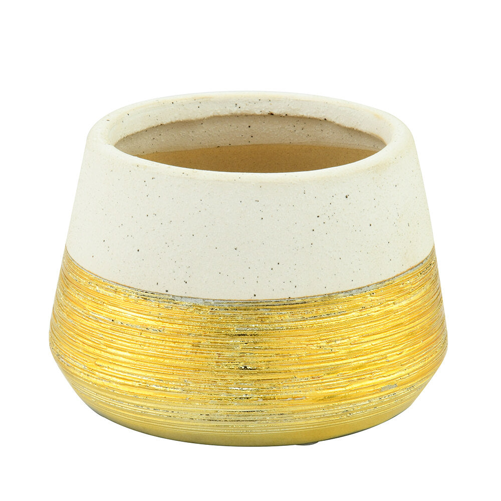 Decorative Glaze Trapeze Ceramic Votive (Cream & Gold)