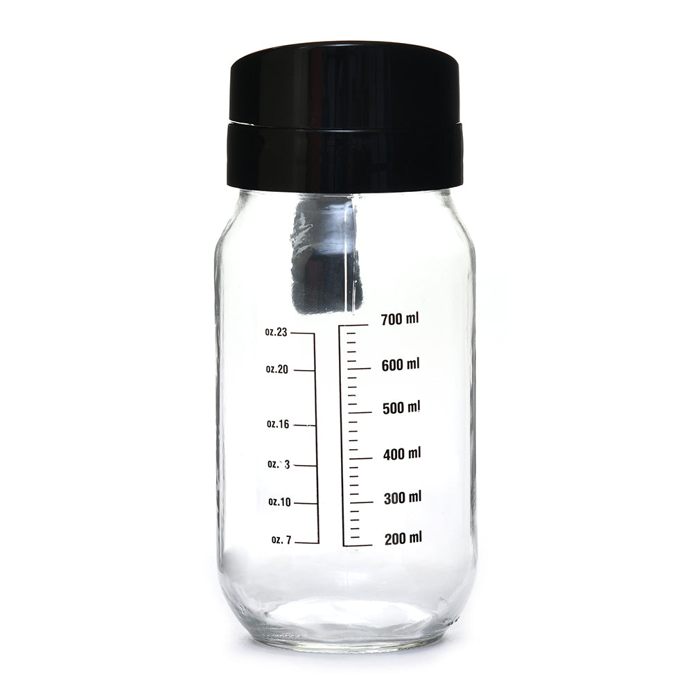 Transparent 1000 ml Glass Oil Measure Jar With Lid (Transparent & Black)