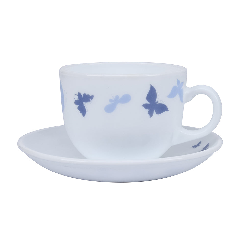 Arias by Lara Dutta Dazzling Wings Cup & Saucer Set of 12 (220 ml, 6 Cups & 6 Saucers, White)