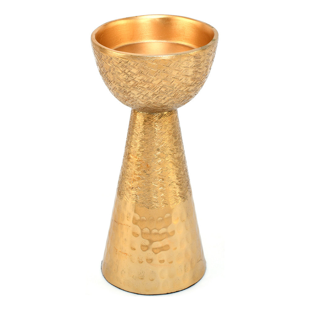 Decorative Criss Cross Textured Metal Candle Holder (19 cm, Gold)