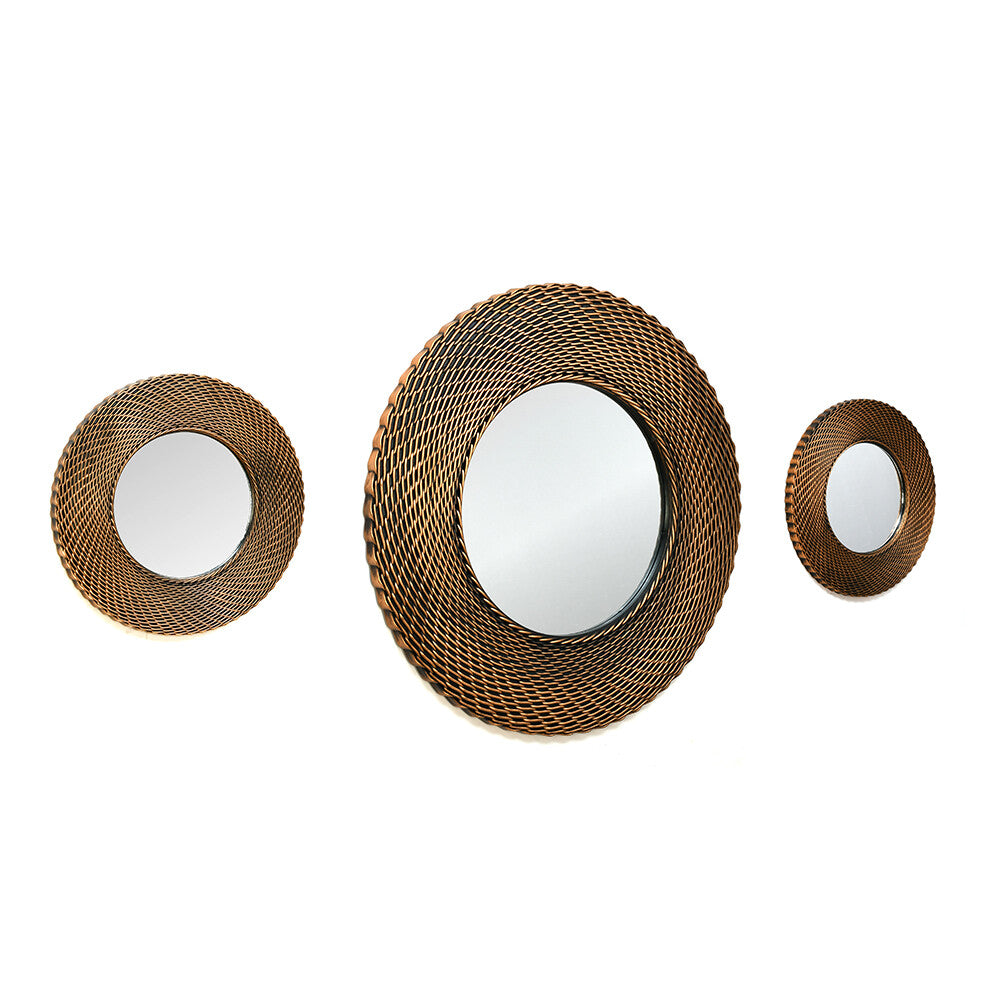 Cirque Round Decorative Wall Mirror Set of 3 (Brown)