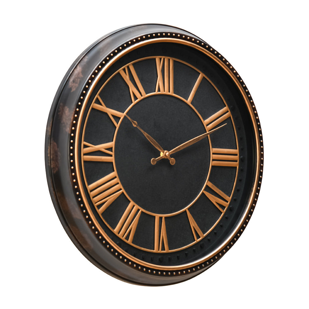 Romania Antique Analog Wall Clock (Black & Gold)