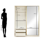 Nix 2 Door Sliding Wardrobe with Mirror and Sensor LED Light (Beige)