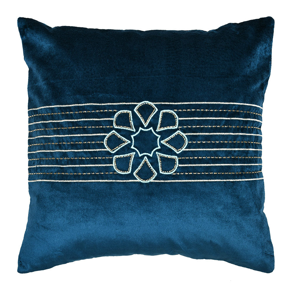 Embroidered Cotton Polyester 16' x 16' Cushion Cover (Blue)