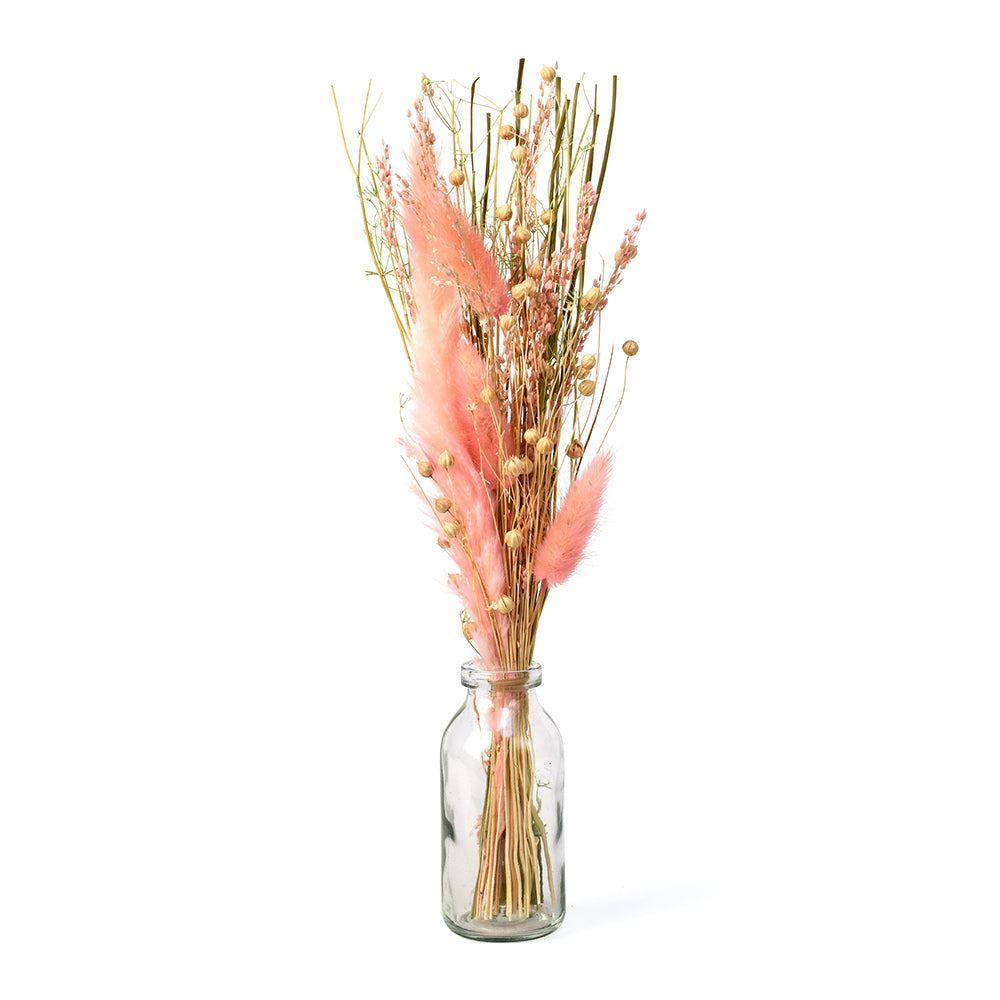 Arias by Lara Dutta Decorative Glass Vase with Dry Flowers (Transparent & Pink)