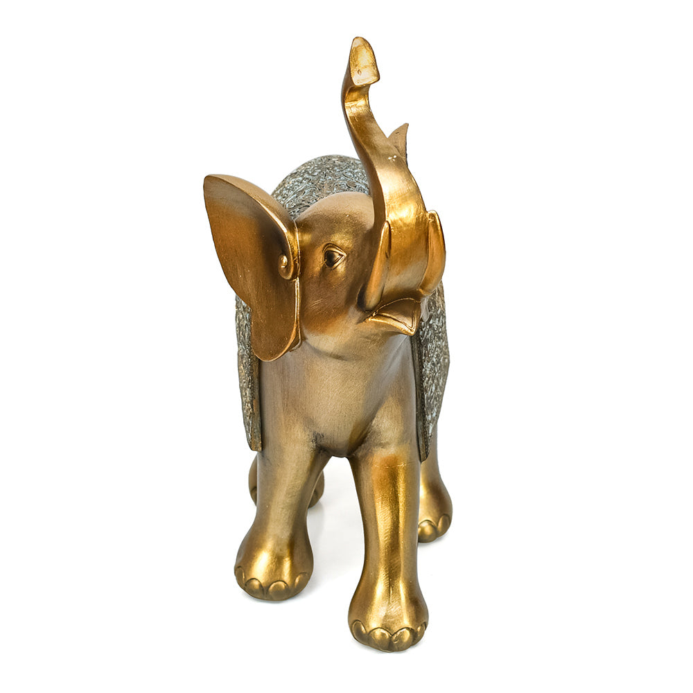 Trunk Up Elephant Decorative Polyresin Showpiece (Grey & Gold)