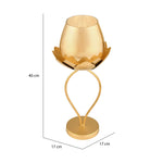 Decorative Lotus Metal & Glass Large Candle Holder (Gold)