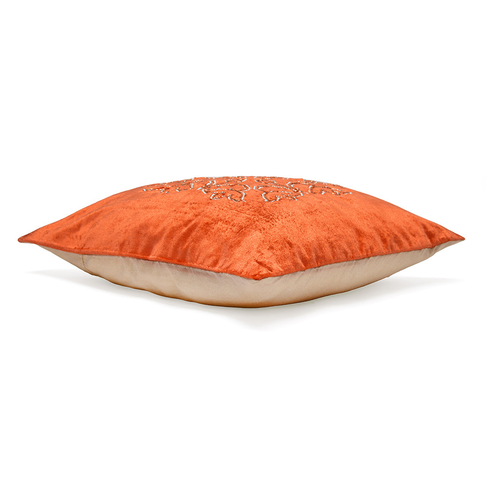 Embroidered Cotton Polyester 16' x 16' Cushion Cover (Orange)