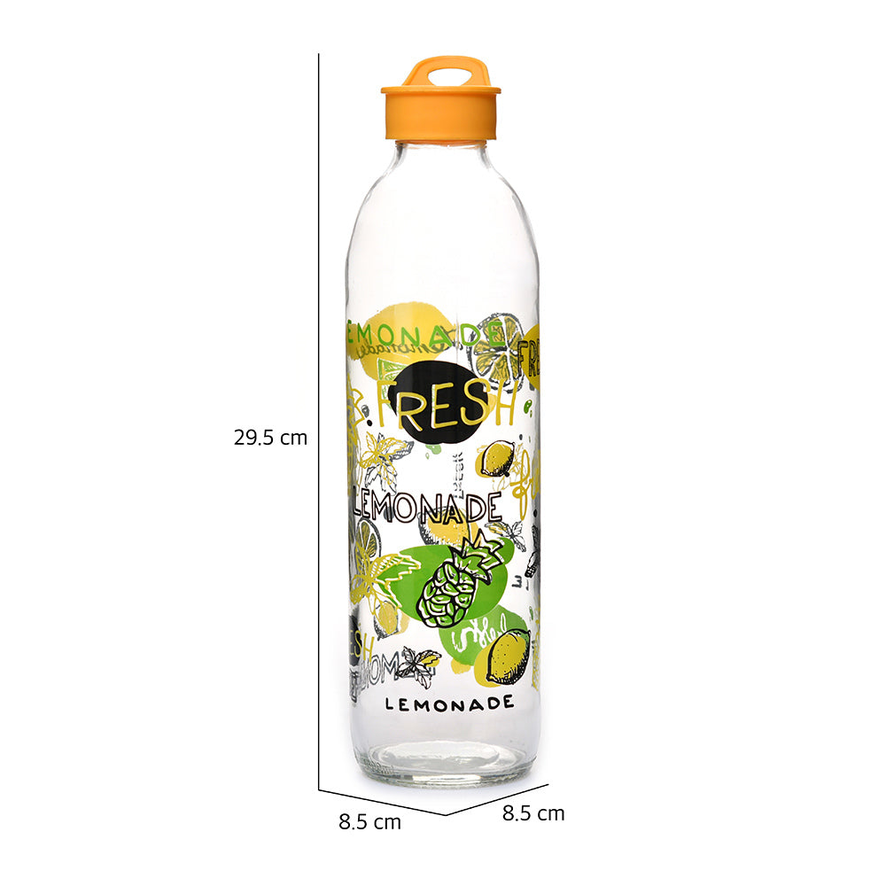 Transparent Glass 1000 ml Water Bottle (Yellow)