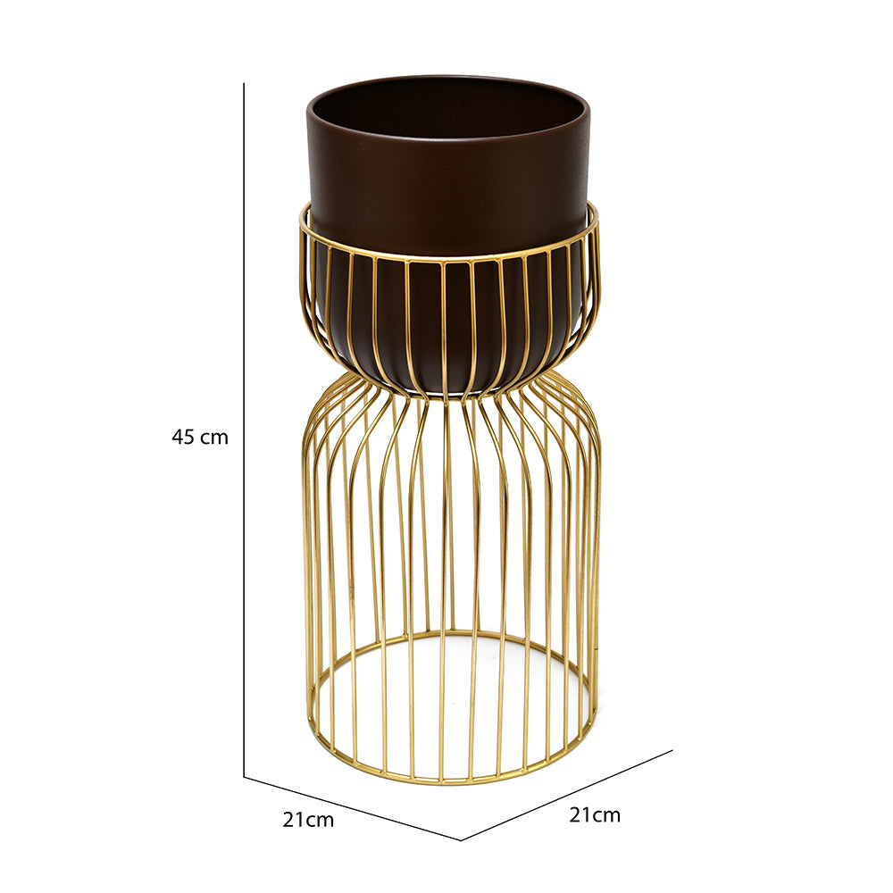 Metal Planter On Stand 45 cm (Brown & Gold)