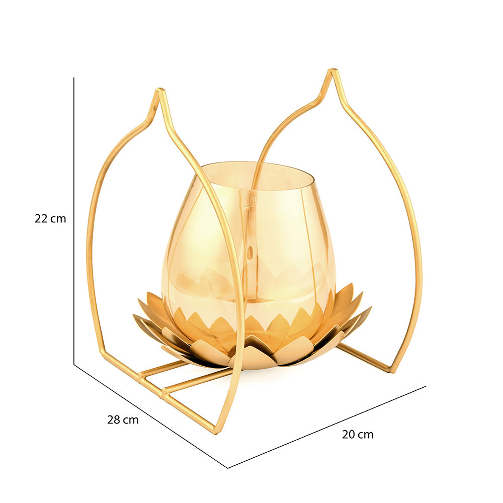 Single Lotus Metal & Glass Votive (Gold)