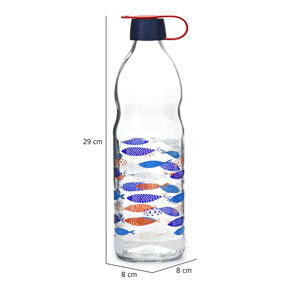 Transparent 1000 ml Glass Water Bottle (Blue)