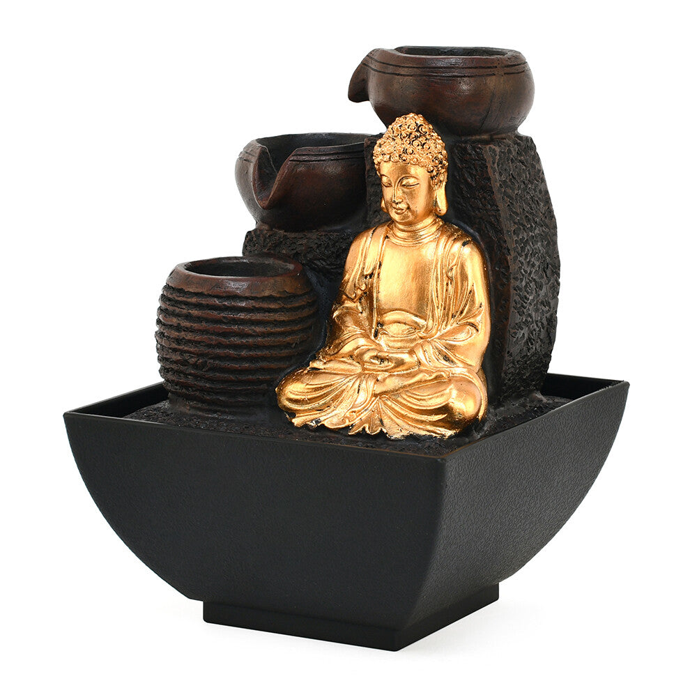 Meditating Buddha Polyresin Decorative Water Fountain (Gold & Brown)