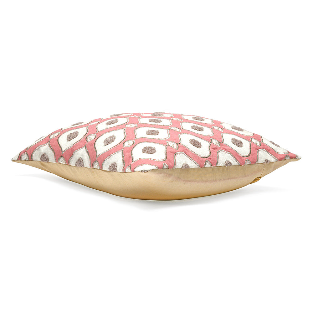 Embroidered Cotton Polyester 16" x 16" Cushion Cover (Pink)