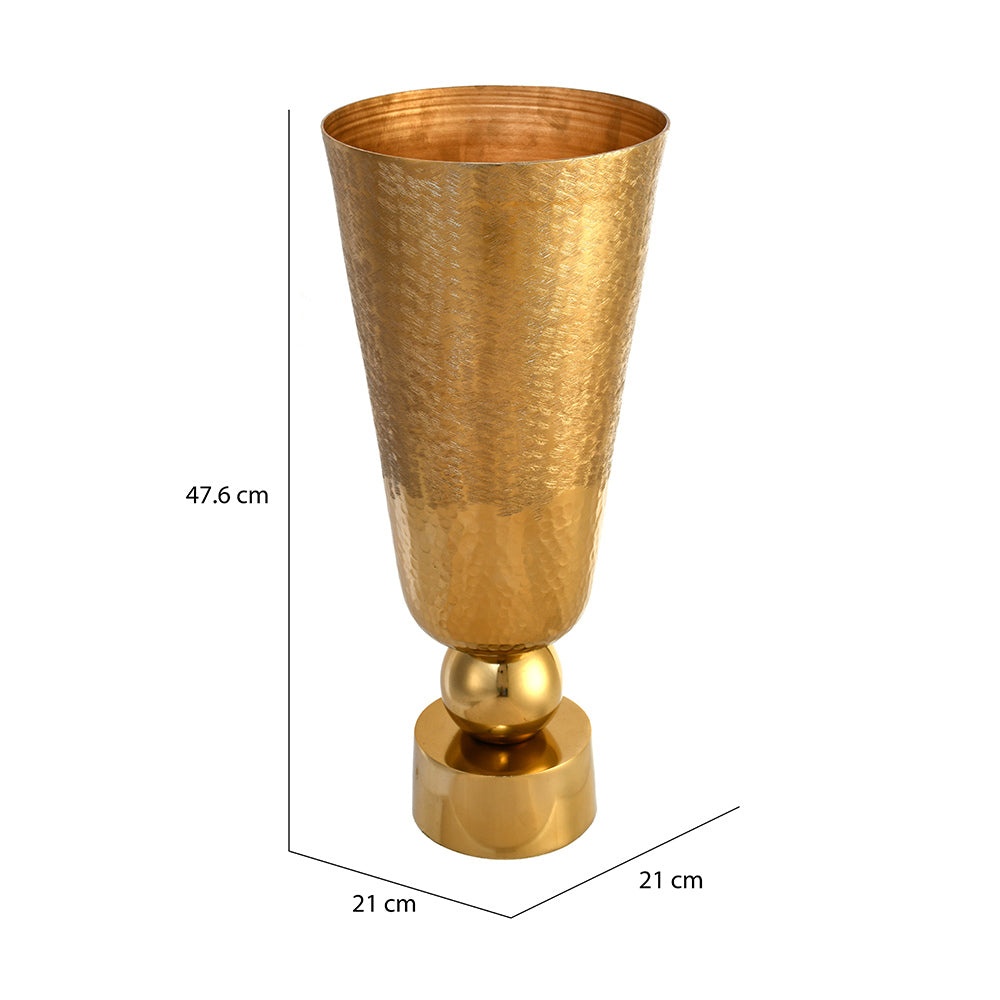 Criss Cross Textured Round Base Metal Medium Size Vase (Gold)