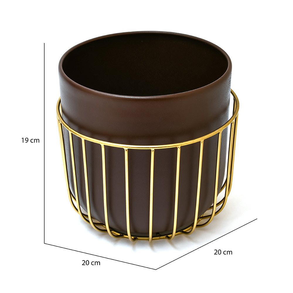 Metal Jali Planter 19 cm (Brown & Gold)