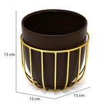 Metal Jali Planter 15 cm (Brown & Gold)