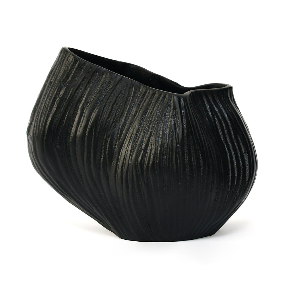 Decorative Wavy Small Metal Vase (Black)