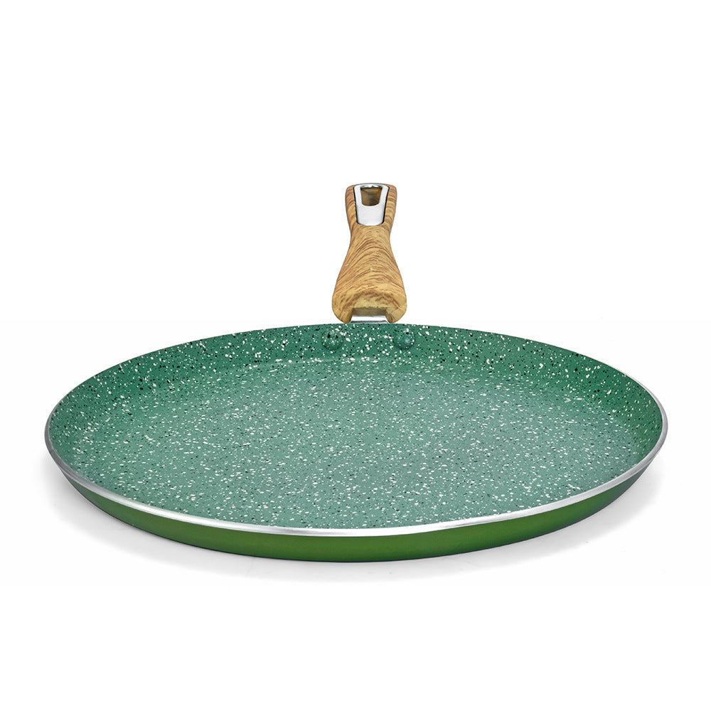 Arias by Lara Dutta Non-Stick Fry Pan With Dosa Tawa and Kadhai With Lid Set of 3 (Emerald)