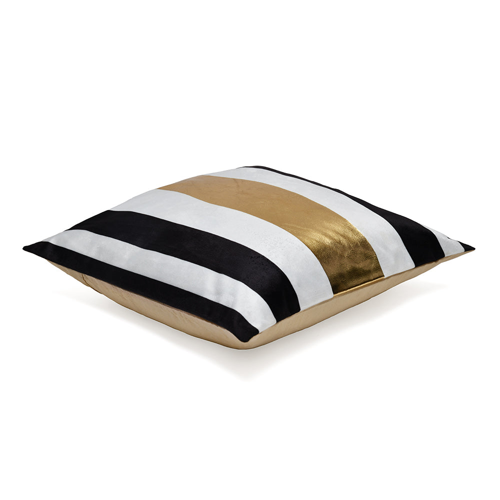 Striped Polyester 16" x 16" Cushion Cover (Off White & Gold)