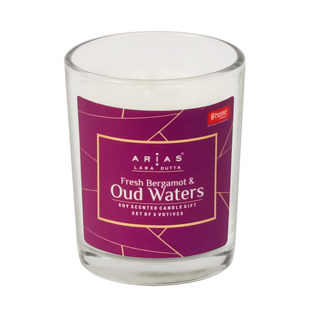 Arias by Lara Dutta Fresh Bergamot and Oud Water Scented Votive Candles Set of 3 (White)