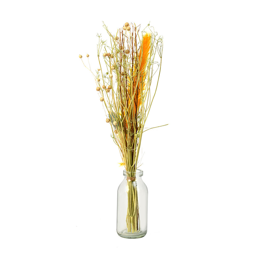 Arias by Lara Dutta Decorative Glass Vase with Dry Flowers (Transparent & Yellow)