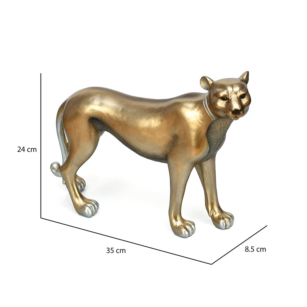 Standing Panther Decorative Polyresin Showpiece (Grey & Gold)