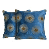 Floral Cotton Polyester 16" x 16" Cushion Covers Set of 2 (Blue)