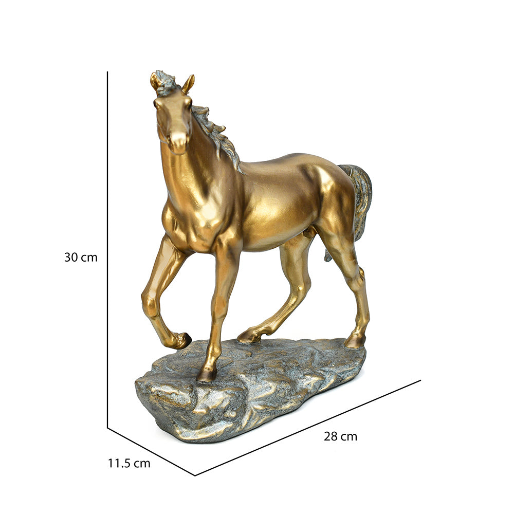 Walking Horse Decorative Polyresin Showpiece (Grey & Gold)