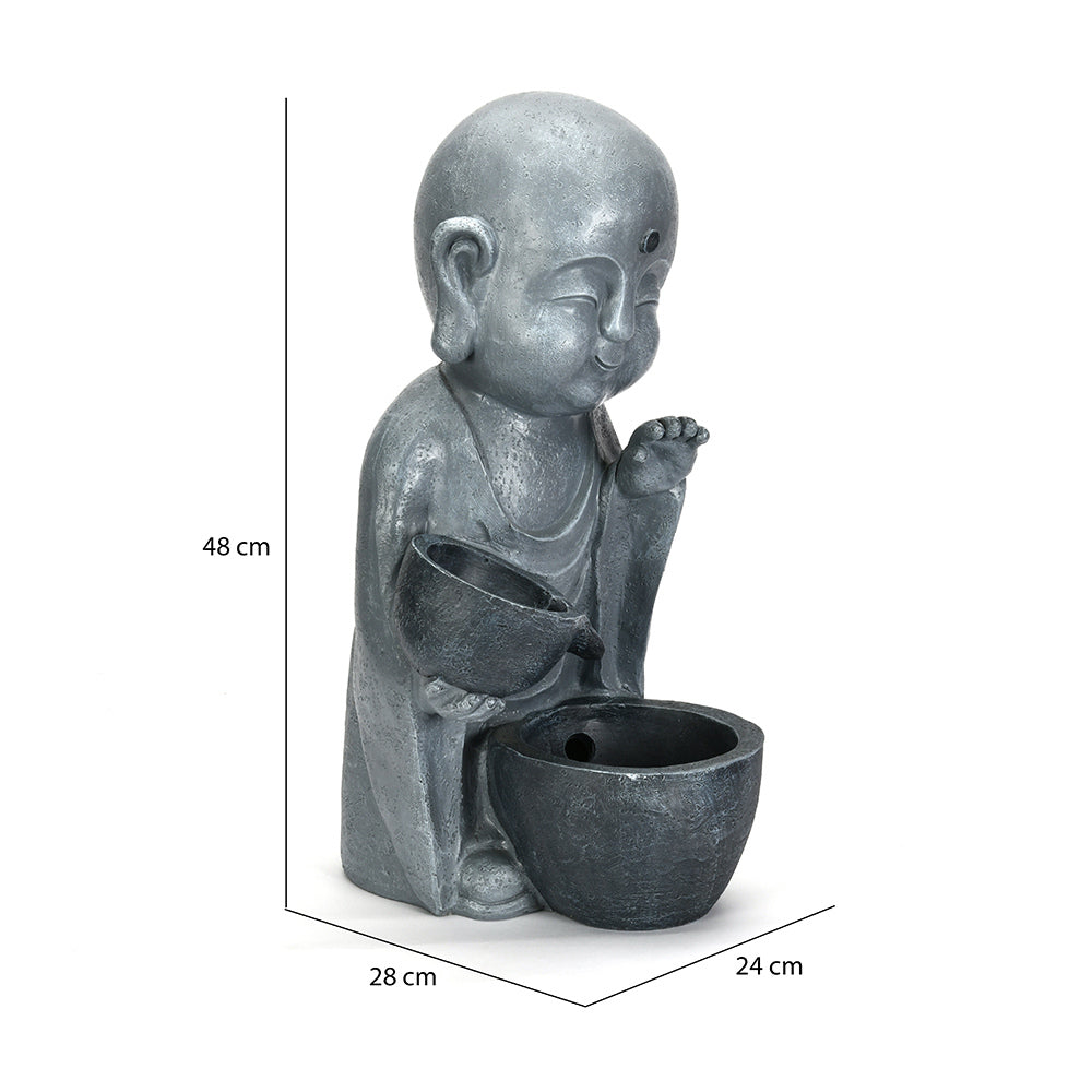 Buddha Pouring Water Decorative Polyresin Water Fountain (Grey)