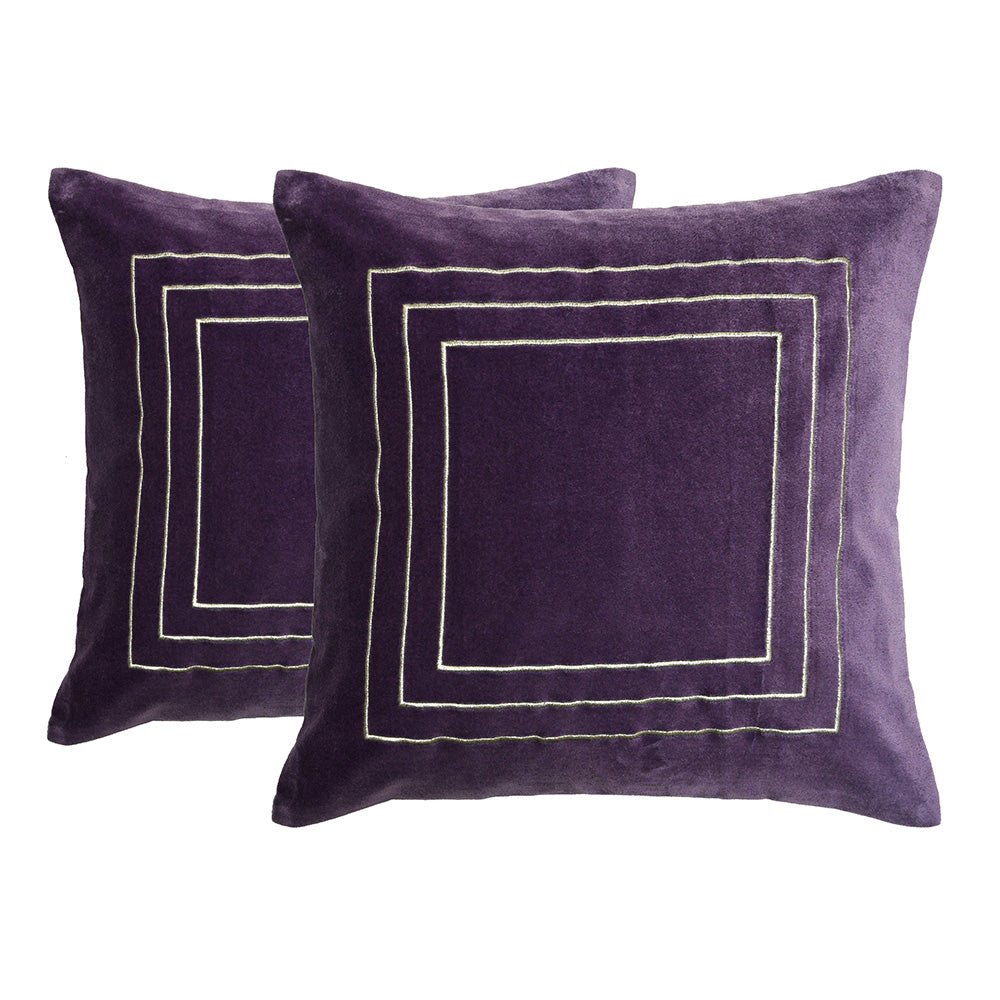 Solid Cotton Polyester 16" x 16" Cushion Covers Set of 2 (Lavender)