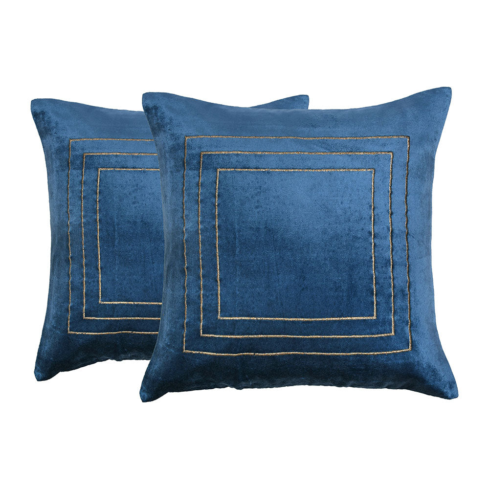 Solid Cotton Polyester 16' x 16' Cushion Covers Set of 2 (Blue)