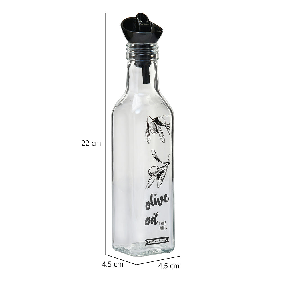 Transparent 250 ml Glass Oil Dispenser Bottles Set of 2 (Transparent & Black)