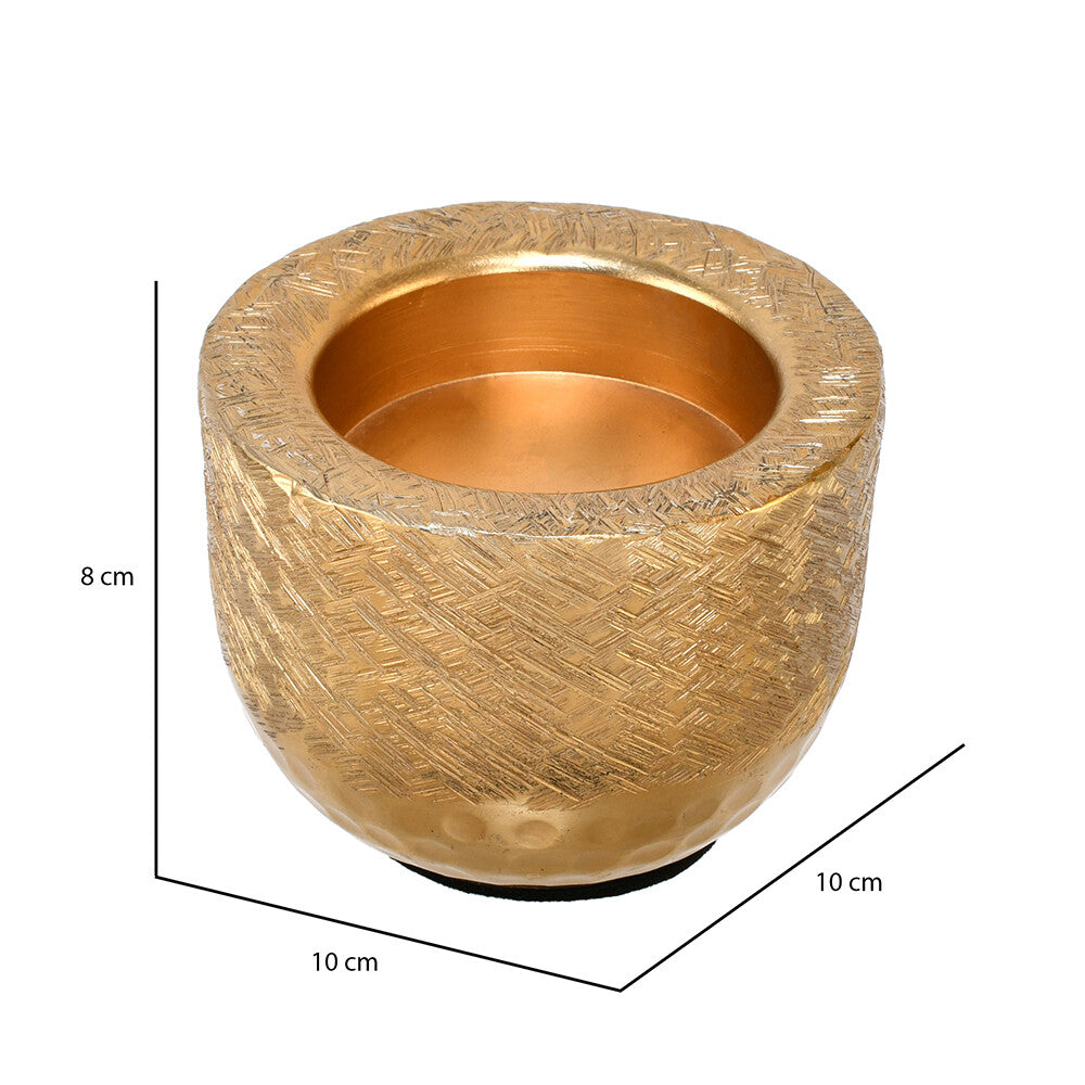 Decorative Criss Cross Textured Round Metal Votive (Gold)