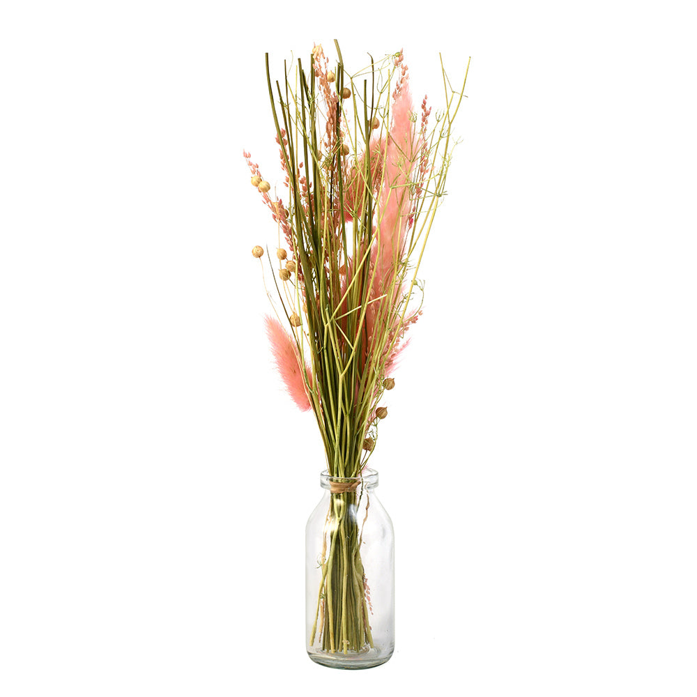 Arias by Lara Dutta Decorative Glass Vase with Dry Flowers (Transparent & Pink)