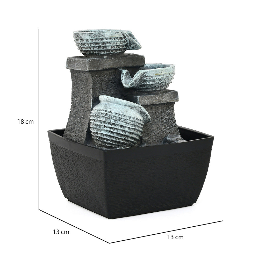 Decorative 3 Pots Polyresin Water Fountain (Grey & Black)