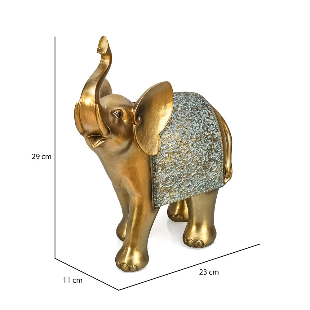 Trunk Up Elephant Decorative Polyresin Showpiece (Grey & Gold)