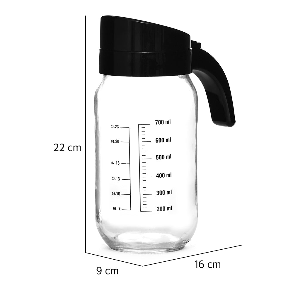 Transparent 1000 ml Glass Oil Measure Jar With Lid (Transparent & Black)