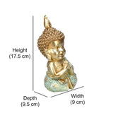 Baby Monk Decorative Polyresin Showpiece (Mint & Gold)