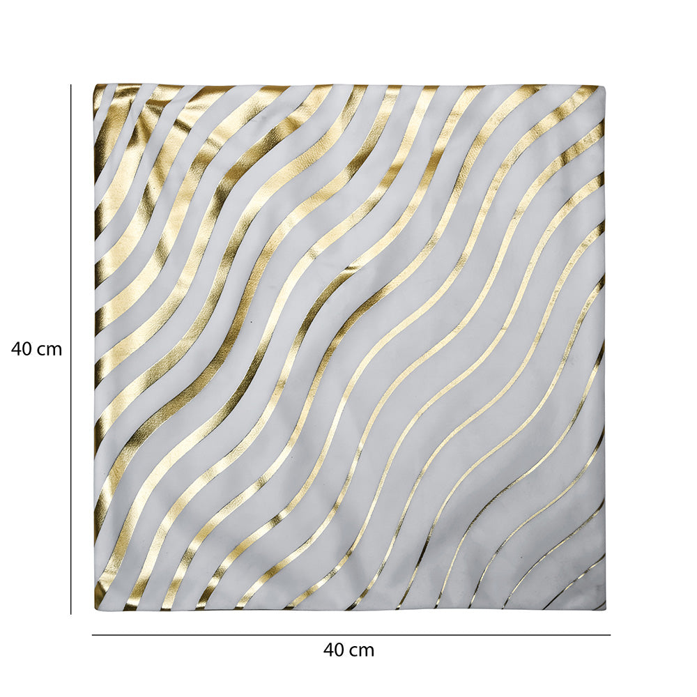 Wavy Polyester 16" x 16" Cushion Cover (Off White & Gold)