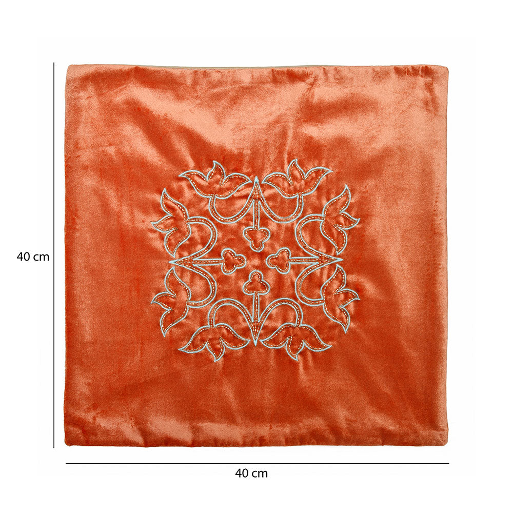 Embroidered Cotton Polyester 16' x 16' Cushion Cover (Orange)